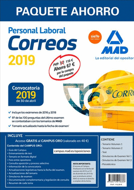 PAQUETE AHORRO PERSONAL LABORAL CORREOS. AHORRO DE � (INCLUYE TEMARIOS 1 Y 2;