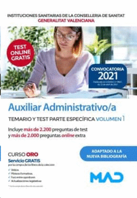 AUXILIAR ADMINISTRATIVO/A TEMARIO Y TEST PARTE ESPEC�FICA VOL 1