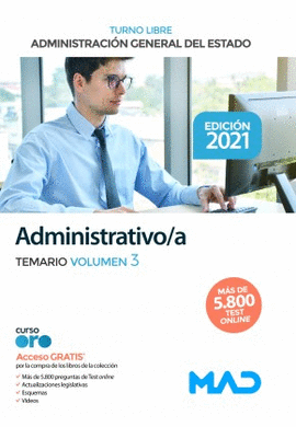 ADMINISTRATIVO/A TEMARIO VOL 3 ADMINISTRACI�N GENERAL DEL ESTADO TURNO LIBRE