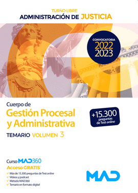 CUERPO DE GESTI�N PROCESAL Y ADMINISTRAVA TURNO LIBRE TEMARIO VOL 3 ADMINISTRACI�N DE JUSTICIA