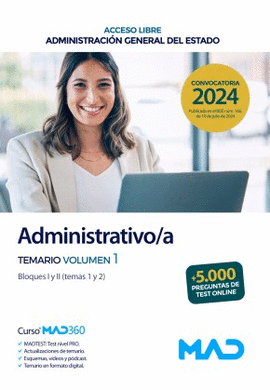 ADMINISTRATIVO/A (ACCESO LIBRE) TEMARIO VOL 1 BLOQUES I Y II